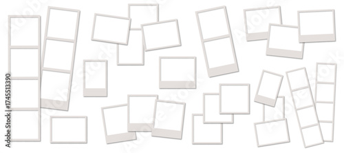 Empty photo frame set, blank photo booth strip template, many different photo frames