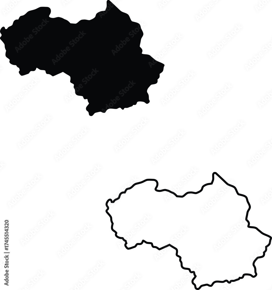 Fototapeta premium Distinct black silhouette and outline map illustrating the national boundaries of Armenia on white