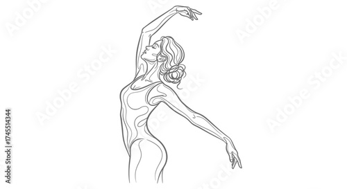Graceful Ballerina Posing in Elegant Dance Movement on an Isolated White Background
