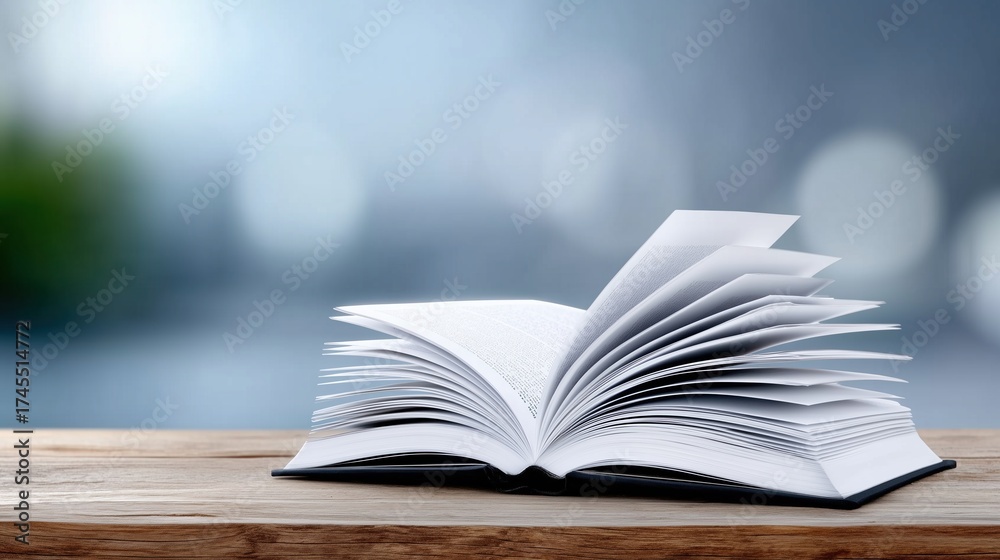 Obraz premium Open Book on Table with Blurred Background