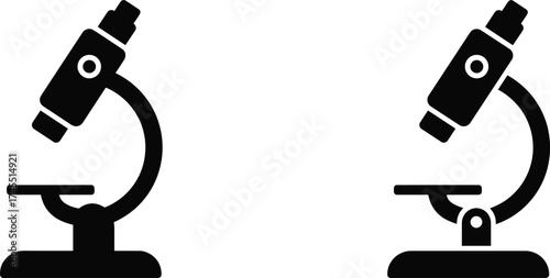 Microscope icon black and white vector illustration, science laboratory equipment design, biology research tool, education and medical experiment symbol