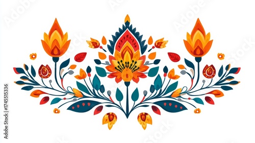 Traditional rangoli design with lotus flowers and intricate floral patterns