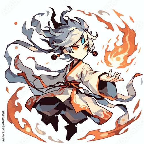 illustration of anime character with fire bending in Chinese style