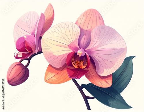 Orquídea,  Ilustración minimalista de orquídea con pétalos elegantes y contornos suaves