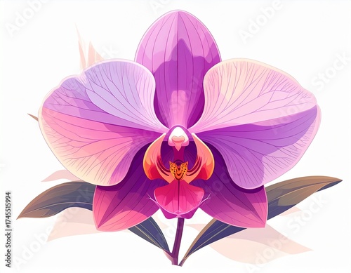 Orquídea,  Ilustración minimalista de orquídea con pétalos elegantes y contornos suaves