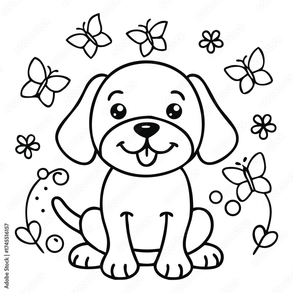 Obraz premium puppy, dog, cute, cartoon, illustration, outline,