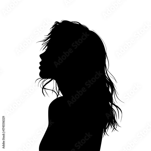 Elegant flowing hair silhouette evokes mystery and feminine beauty in striking design element