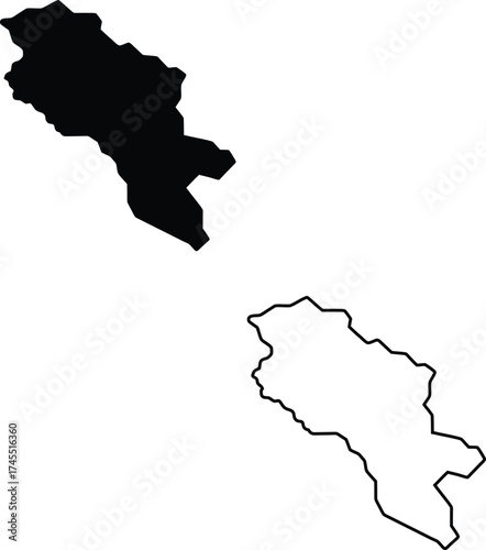 A clear black filled silhouette and matching outline contour depict an isolated geographical region