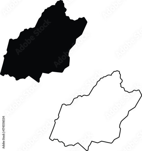 Bold black silhouette and exact outline depicting a unique rectangularly shaped geographic region against a white backdrop