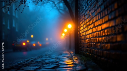 Fototapeta Naklejka Na Ścianę i Meble -  Foggy city street at night