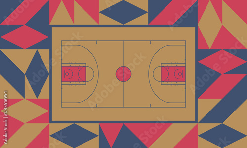 Basketball Court. Basketball design. Street sport art. Game Day. Basketball playoff. Final games. Team championship. Ball for Basketball. Sport creative poster. Modern graphic. Vector wallpaper