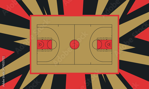 Basketball Court. Basketball design. Street sport art. Game Day. Basketball playoff. Final games. Team championship. Ball for Basketball. Sport creative poster. Modern graphic. Vector wallpaper