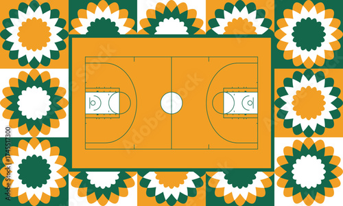 Basketball Court. Basketball design. Street sport art. Game Day. Basketball playoff. Final games. Team championship. Ball for Basketball. Sport creative poster. Modern graphic. Vector wallpaper