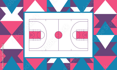 Basketball Court. Basketball design. Street sport art. Game Day. Basketball playoff. Final games. Team championship. Ball for Basketball. Sport creative poster. Modern graphic. Vector wallpaper