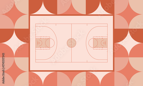 Basketball Court. Basketball design. Street sport art. Game Day. Basketball playoff. Final games. Team championship. Ball for Basketball. Sport creative poster. Modern graphic. Vector wallpaper