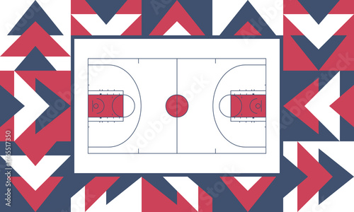 Basketball Court. Basketball design. Street sport art. Game Day. Basketball playoff. Final games. Team championship. Ball for Basketball. Sport creative poster. Modern graphic. Vector wallpaper