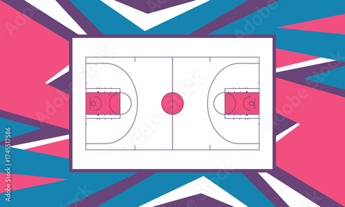 Basketball Court. Basketball design. Street sport art. Game Day. Basketball playoff. Final games. Team championship. Ball for Basketball. Sport creative poster. Modern graphic. Vector wallpaper