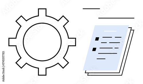Gear representing optimization next to checklist with bullet points, indicating organization and efficiency. Ideal for productivity, task tracking, workflow, automation, business planning