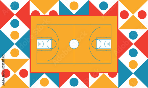 Basketball Court. Basketball design. Street sport art. Game Day. Basketball playoff. Final games. Team championship. Ball for Basketball. Sport creative poster. Modern graphic. Vector wallpaper