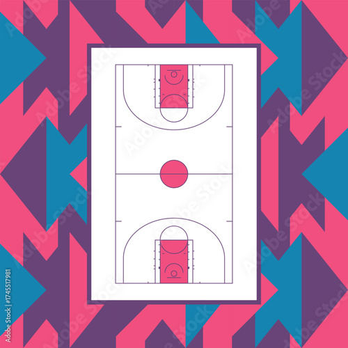 Basketball Court. Basketball design. Street sport art. Game Day. Basketball playoff. Final games. Team championship. Ball for Basketball. Sport creative poster. Modern graphic. Vector wallpaper