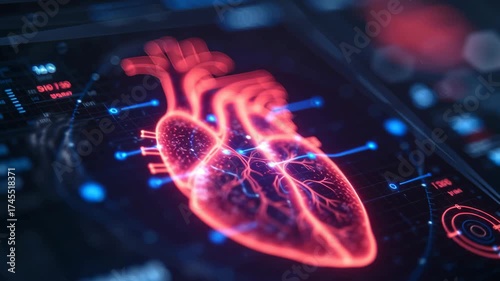 Advanced Digital Heart Monitoring System with Red Biometric Graphics and Data Analysis