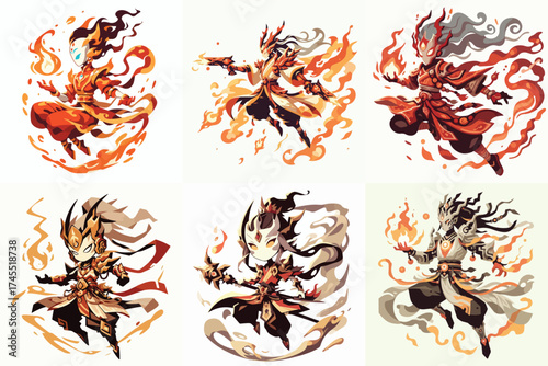 Fiery Warrior Avatars Chibi in anime Style