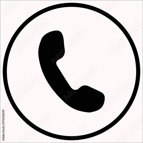Simple black phone icon in a circle for contact and communication