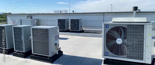 Rooftop HVAC units offering climate control solutions for a commercial building system