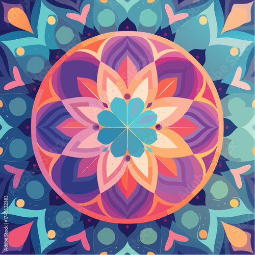 Colorful mandala flower pattern with vibrant hues