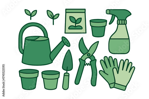 Essential collection of gardening tools and supplies for planting and horticulture