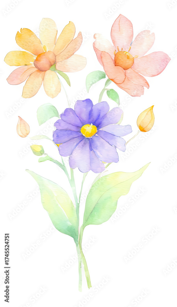 Obraz premium bouquet of flowers daisy purple orange pink green yellow isolated spring summer seasonal pretty