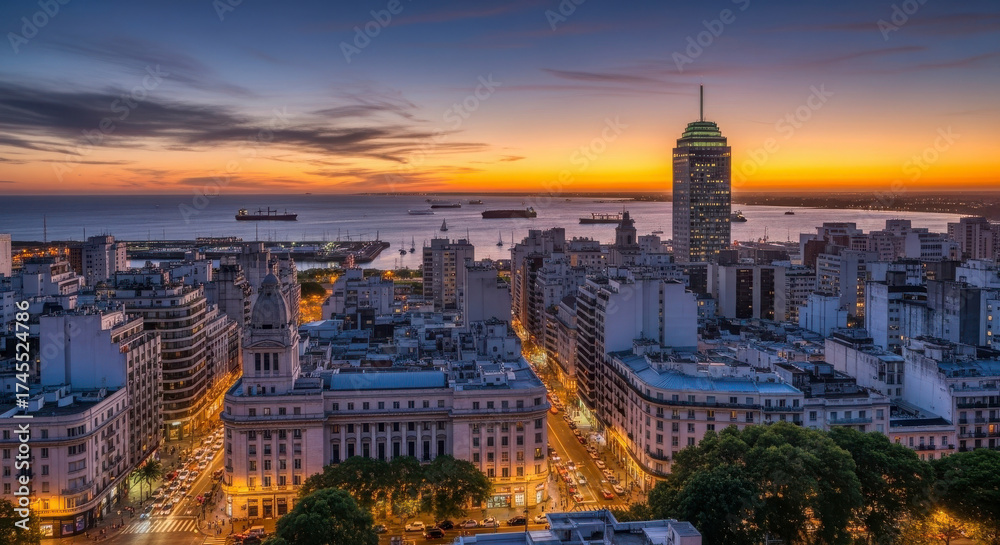 Fototapeta premium Uruguay Coastal Cityscape at Dusk
