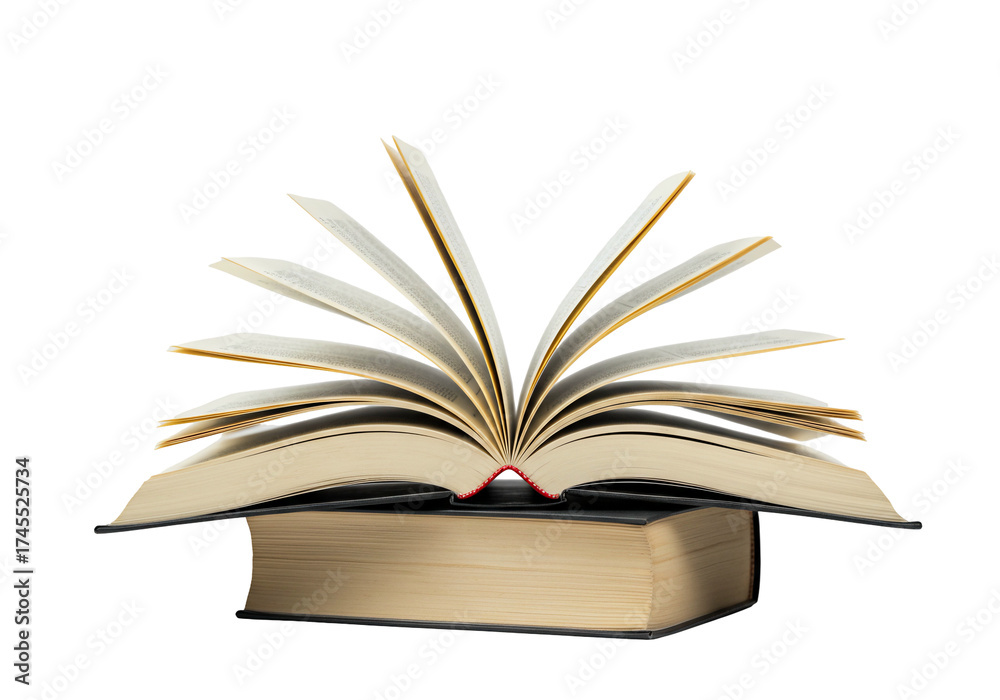 Fototapeta premium Open books stacked on transparent background education concept