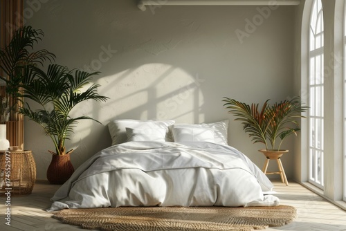 Fototapeta Naklejka Na Ścianę i Meble -  Home mockup, modern bedroom interior background, 3d render