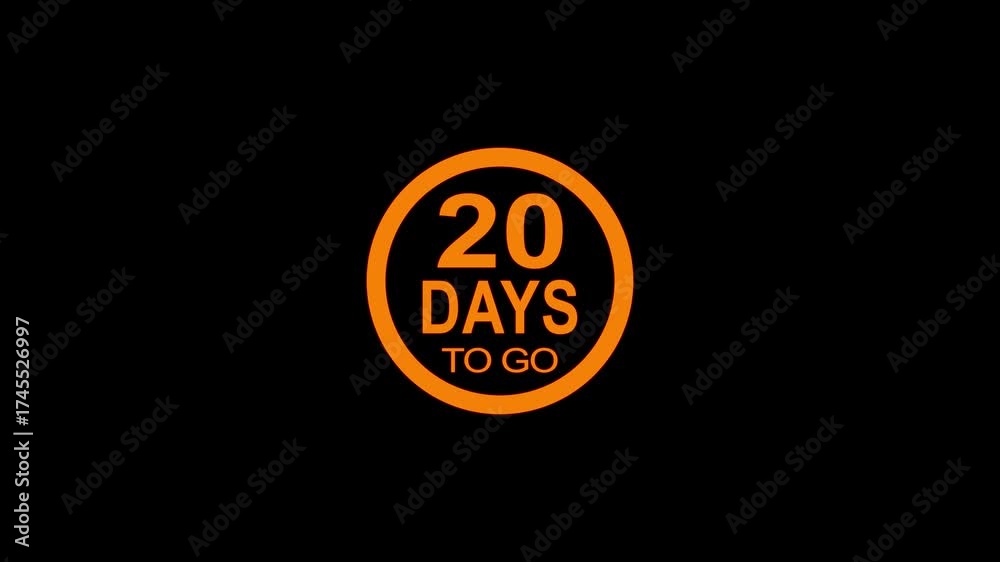 20 days to go animation on black background, days count animation, 20 ...