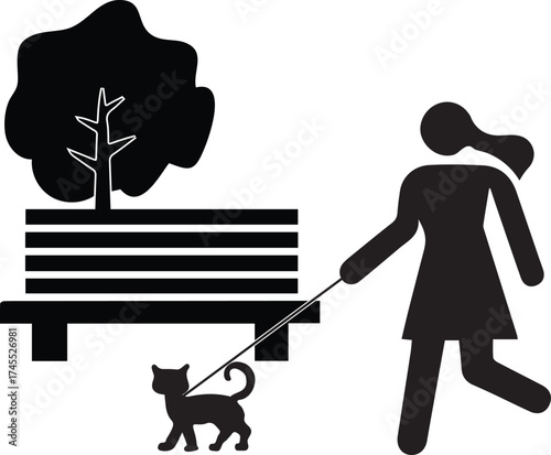 silhouette of a woman with a cat on park