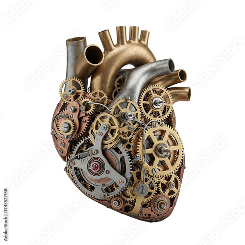 mechanical heart made of gears isolated on white background  
