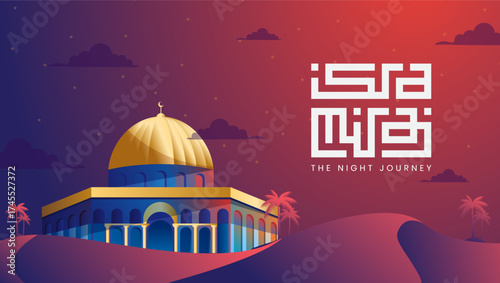 Isra and Mi'raj greeting banner template with al aqsa mosque illustration
