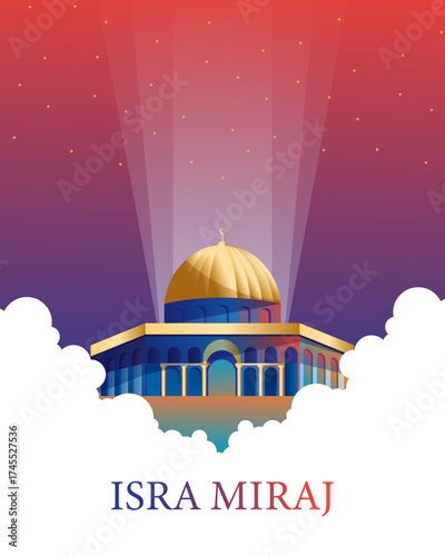 Isra and Mi'raj greeting banner template with al aqsa mosque illustration