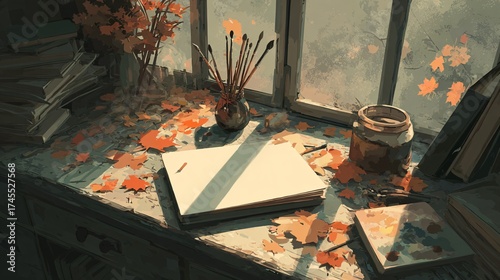 Wallpaper Mural autumn inspired creative studio scene blank paper window light Torontodigital.ca