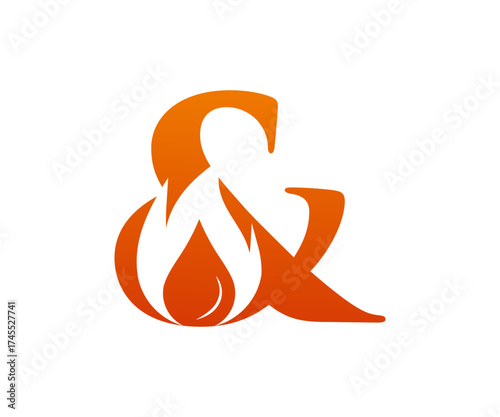 Ampersand symbol with flame design in orange hue