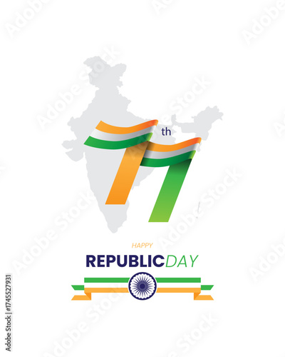 Happy 77th india republic day greeting banner template with map and flag illustration