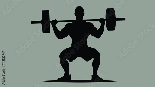 Silhouette of a person performing barbell squats during a workout