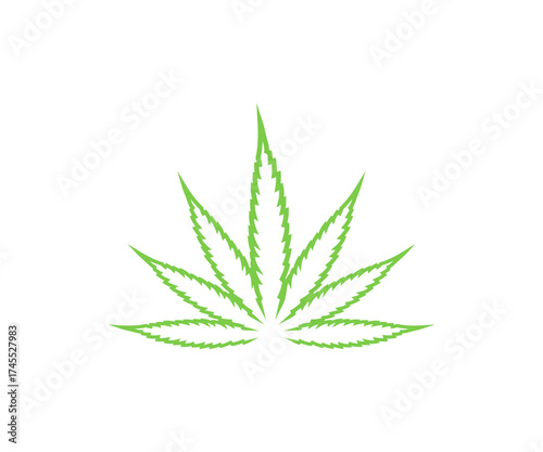 Illustration of a green cannabis leaf on white background