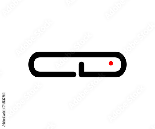 Black capsule shape with a small red circle inside