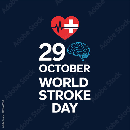 Vector art of world stroke day on world stroke day illustration 29 with heart and brain symbols, medical awareness concept