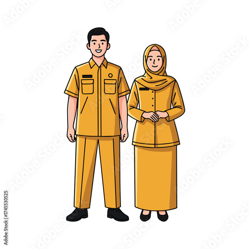 Indonesian civil servants in uniform standing together