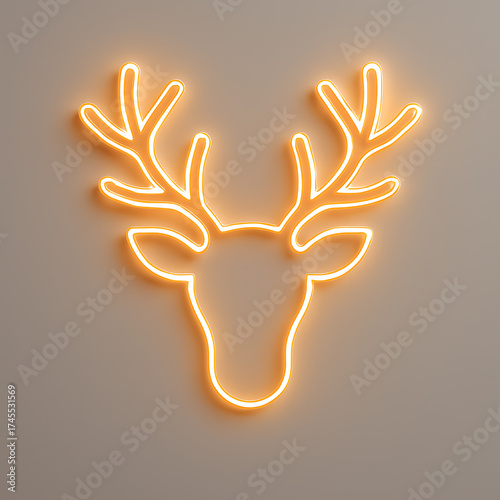 Glowing golden orange neon reindeer head silhouette festive christmas decoration holiday spirit
