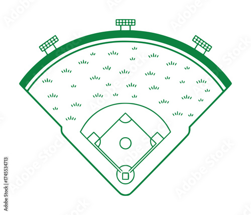 Green Line Art Baseball Field with Stadium Lights