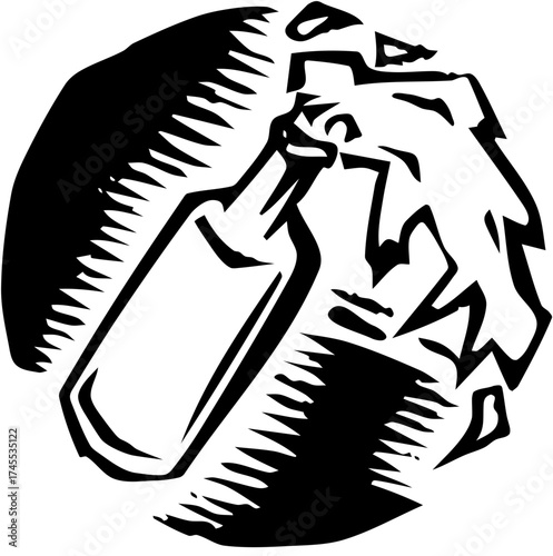 Hand spraying bottle with circular pattern background 